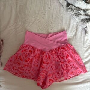 Aerie Pink & Orange Patterned Cross-Over Shorts